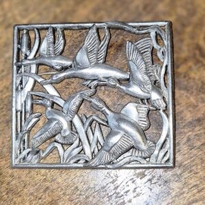 Little Nemo Vintage Brooch Pin Flying Ducks Cattails 2.5"×2 3/4"